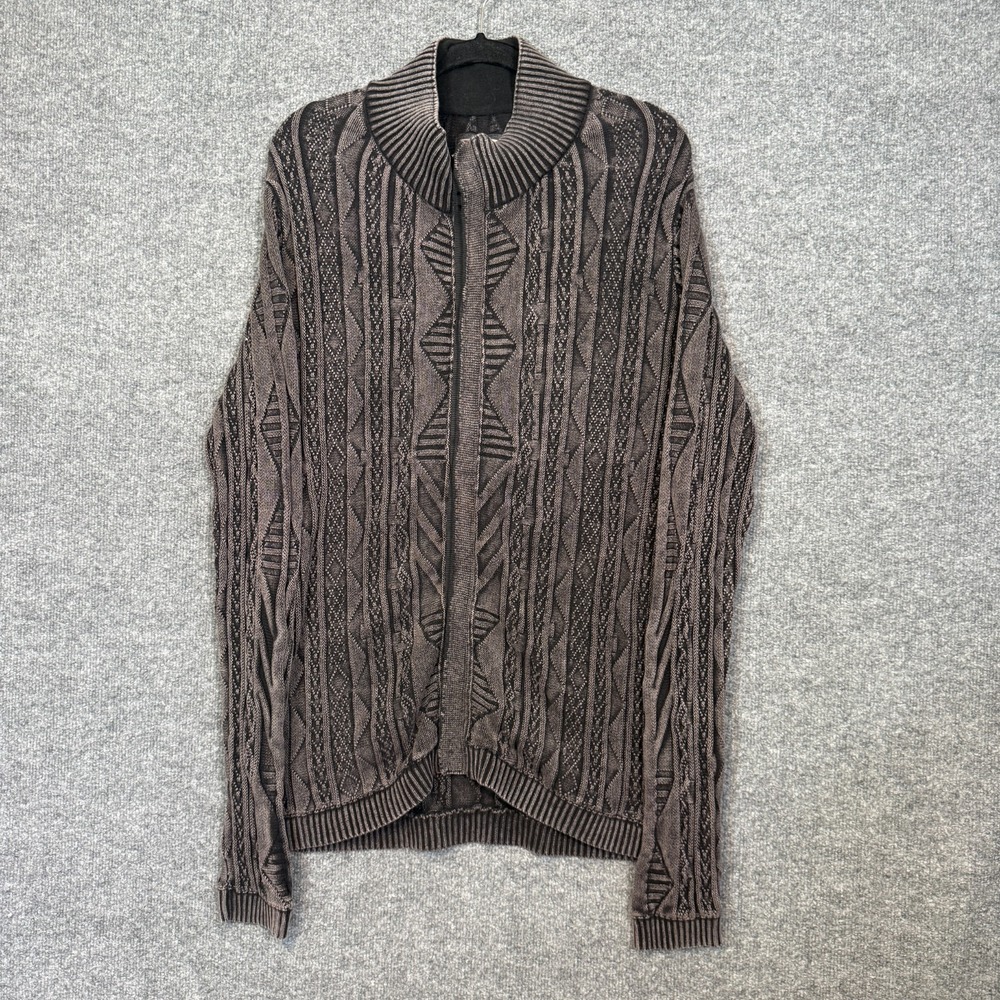 Carbon 2 Cobalt Sweater Mens Large Gray Zip Cardigan 3D Cable Knit‎ Textured